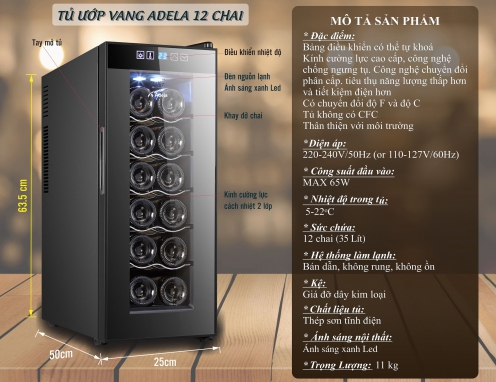 TỦ BẢO QUẢN RƯỢU VANG ADELA 12 CHAI