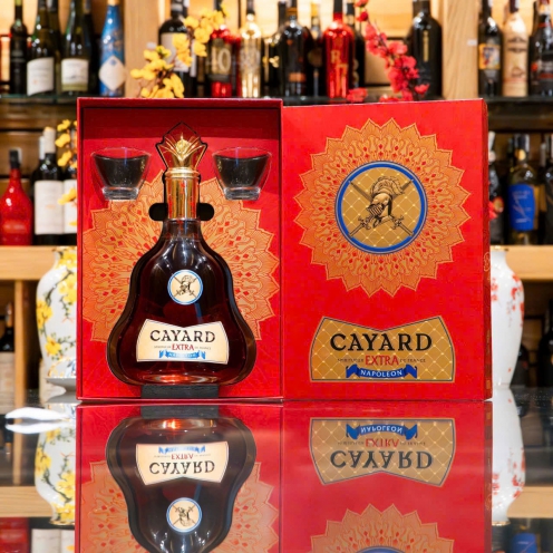 Full set Hộp quà Rượu Cayard Extra Napoleon Pháp 700ml 40% tặng kèm 2 ly rượu