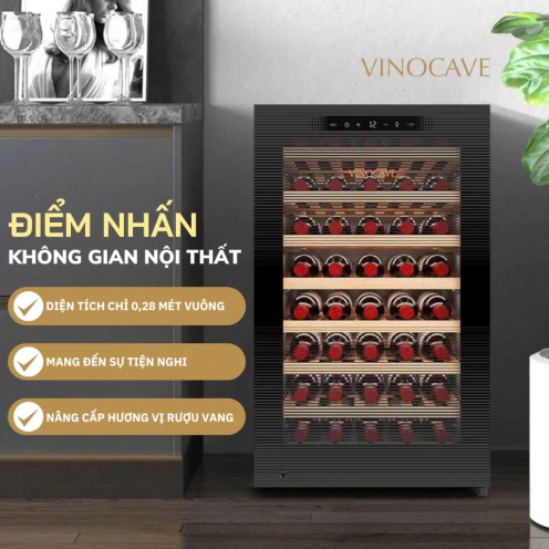 Tủ làm mát, tủ bảo quản rượu vang Vinocave 52 chai trán viền 2 lớp điều khiển cảm ứng
