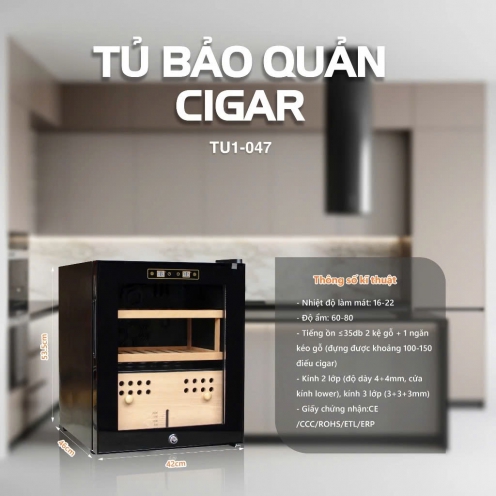 Tủ Bảo Quản Cigar Thông Minh Adela 150, Tủ Mini Màn Hình Cảm Ứng Điều Chỉnh Nhiệt Độ Và Độ Ẩm