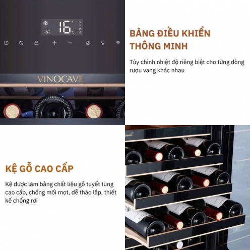 Tủ bảo quản rượu vang Vinocave 146 Chai khay gỗ cao câp